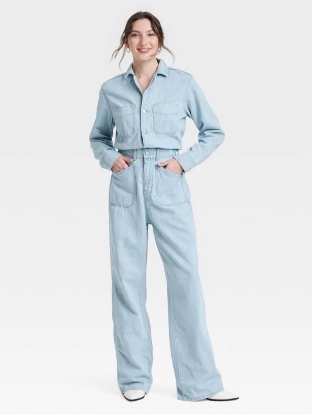 Women's Denim Baggy Jumpsuit - Universal Thread Light Wash 14